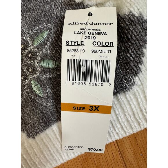 Alfred Dunner Lake Geneva Chenille Sweater, Green/White Size 3x - Picture 7 of 7